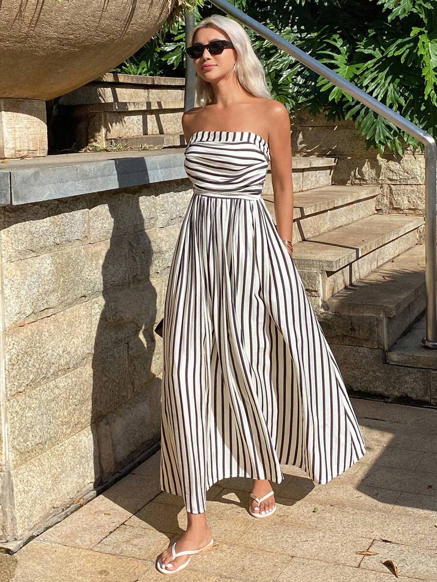 OLANE Annie Ruched Stripe Tube Dress XSDress