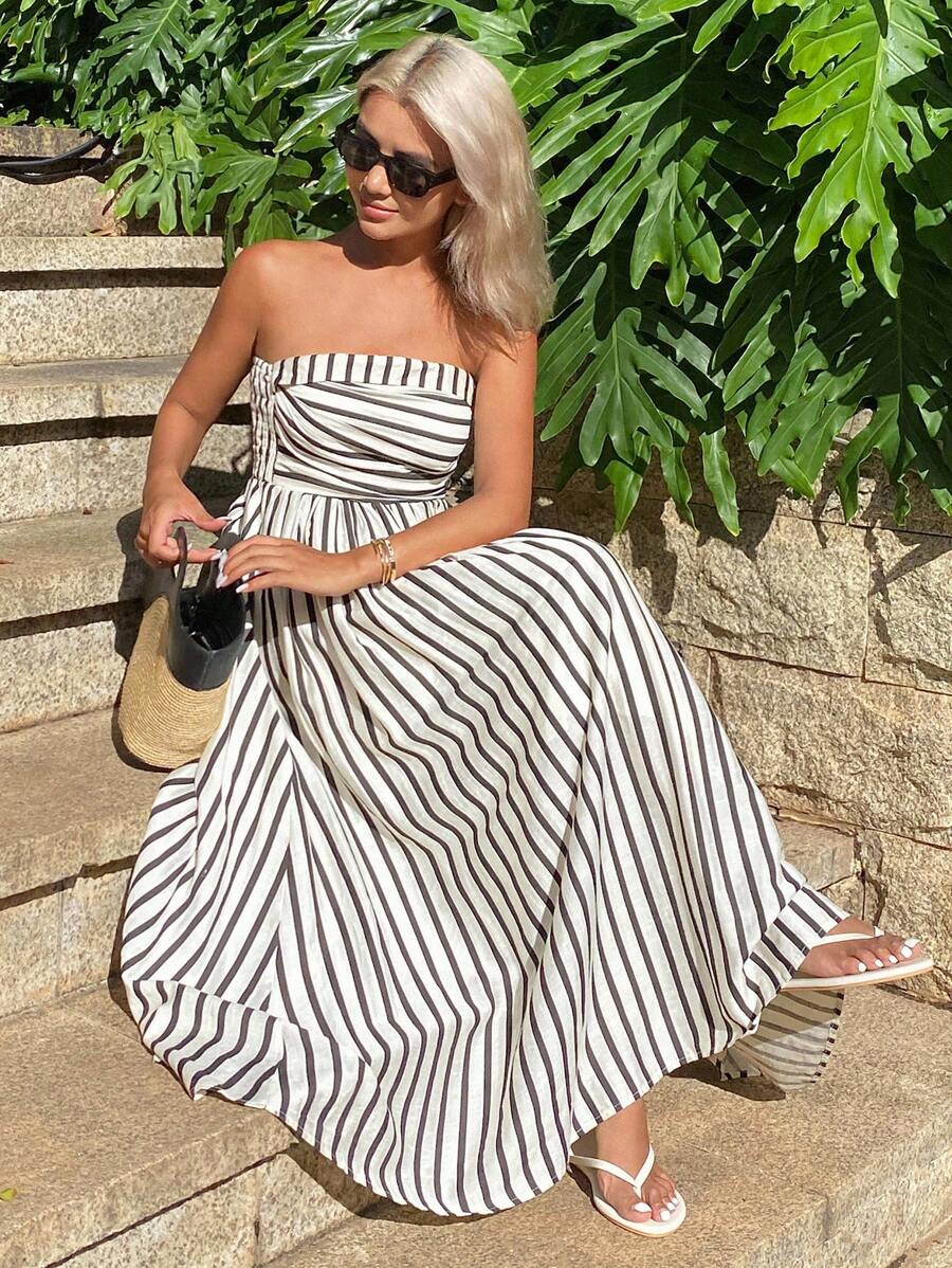 OLANE Annie Ruched Stripe Tube Dress XSDress