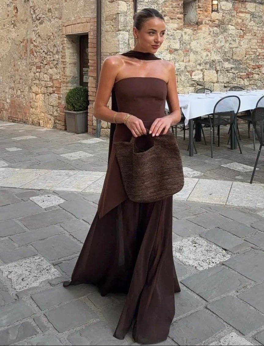 Adela – Asymmetrisches Transparentes Maxi-Kleid mit Schal