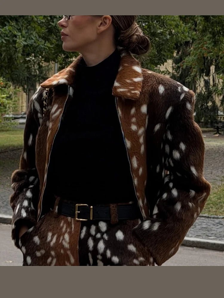OLANE Bambi Faux Fur Jacket and Shorts Set Set (Jacket+Short)LWomen's Sets