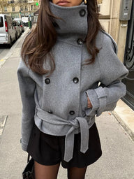 Belted Double-Breasted Turtleneck Coat