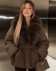Parka mit Gürtel, Kunstfellkragen und Steppung