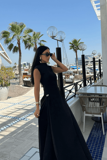 OLANE Black Fitted Mock-Neck Maxi Dress BlackLWomen’s Dresses