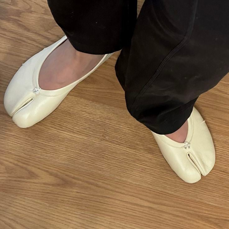 OLANE Bow Knot Split Toe Ballet Flats Beige36Women's Shoes