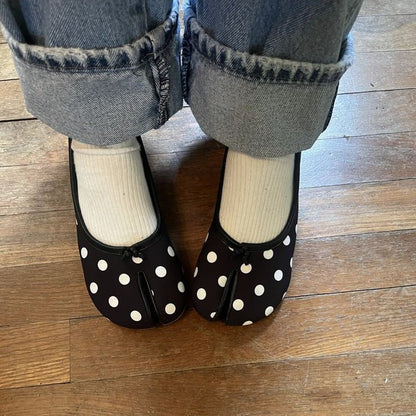 OLANE Bow Knot Split Toe Ballet Flats Black Polka Dots35Women's Shoes