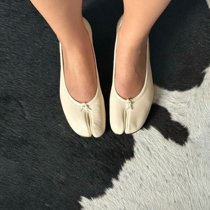 OLANE Bow Knot Split Toe Ballet Flats Brown35Women's Shoes