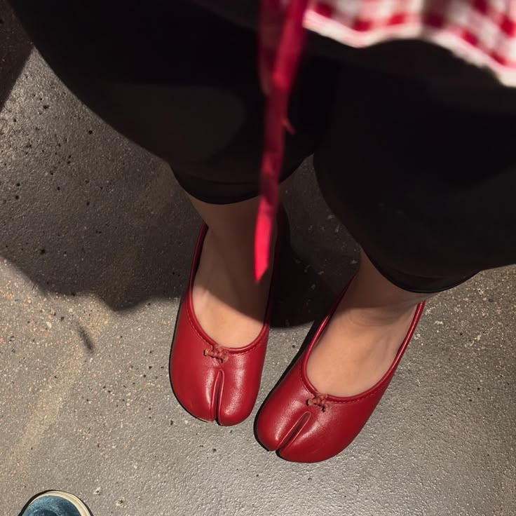 OLANE Bow Knot Split Toe Ballet Flats Red37Women's Shoes