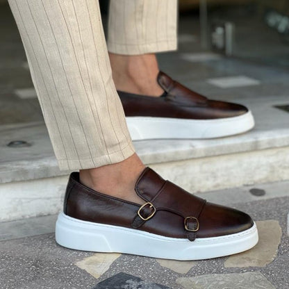 Olane Brand Leather Loafer with buckle Brown38Sneakers