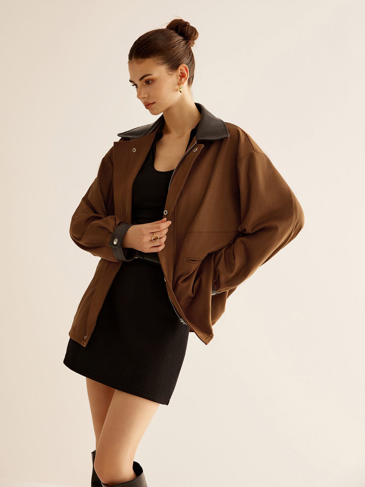 Agida – Oversized-Jacke mit Kunstlederakzenten