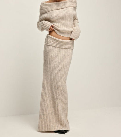 Olane Brand Wool Sweater Maxi Skirt Set BeigeSClothing Care Products