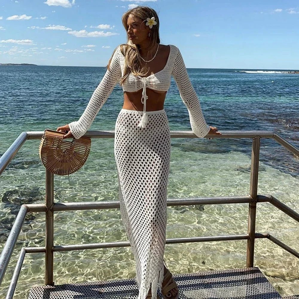 OLANE Breathable Crochet Cover Up Skirt Set MWomen's Sets