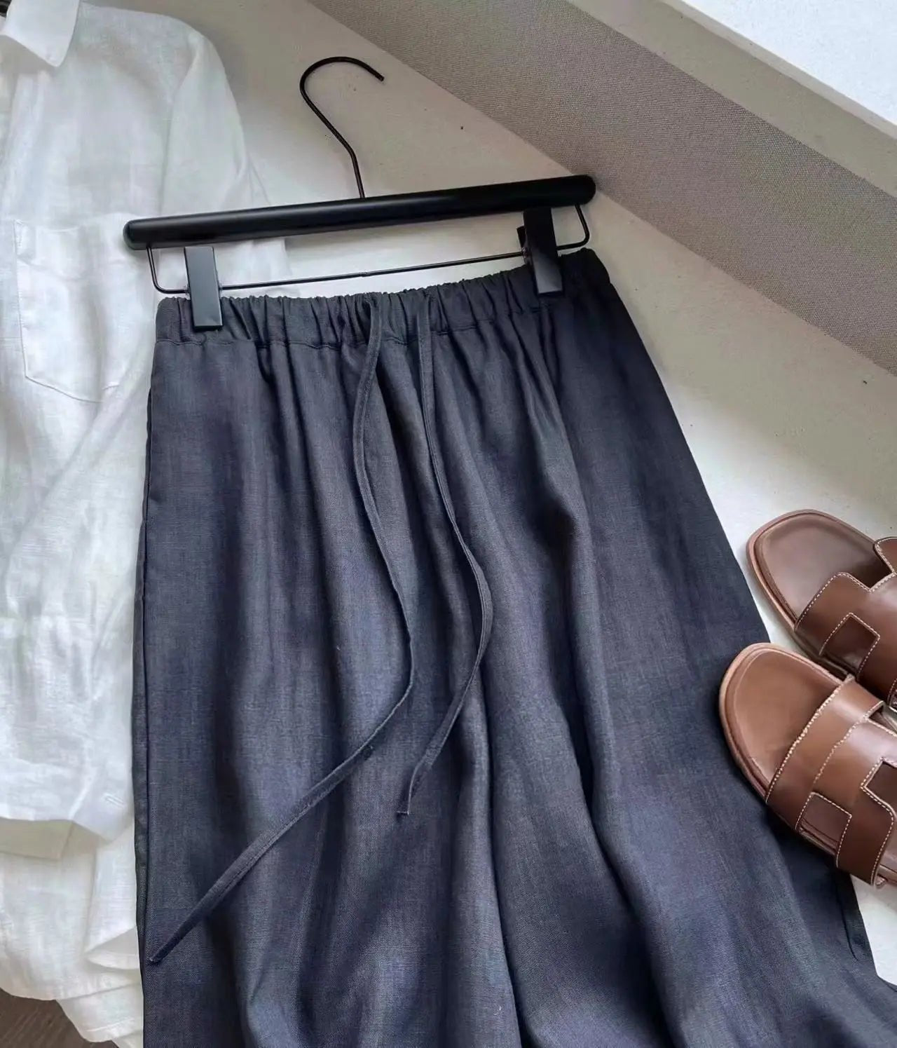 OLANE Breathable Wide Leg Linen Pants NavySWomen's Bottoms