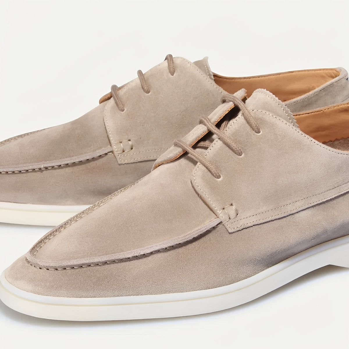 OLANE Casual Lace - Up Suede Flat Loafers Beige37Men's Shoes