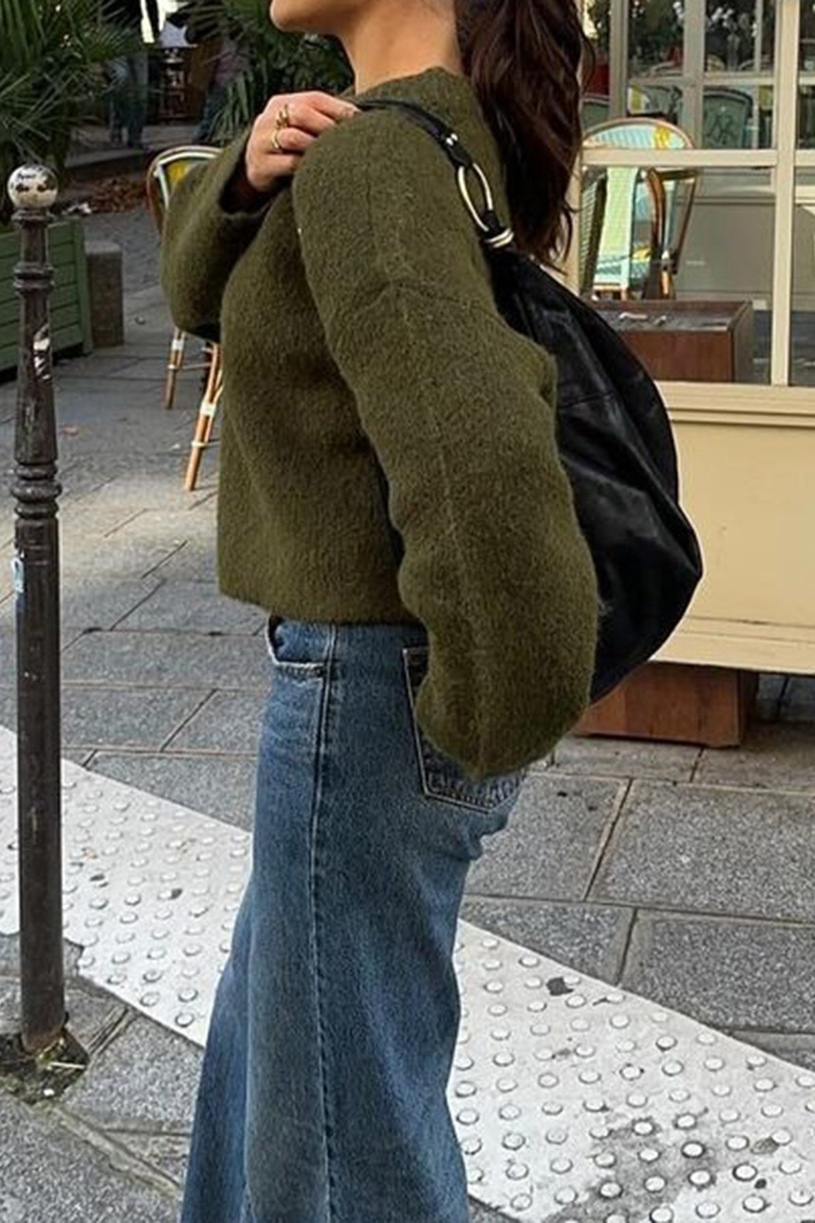 OLANE Casual Ribbed Knit Sweater GreenOne SizeWomen's Sweaters & Cardigans