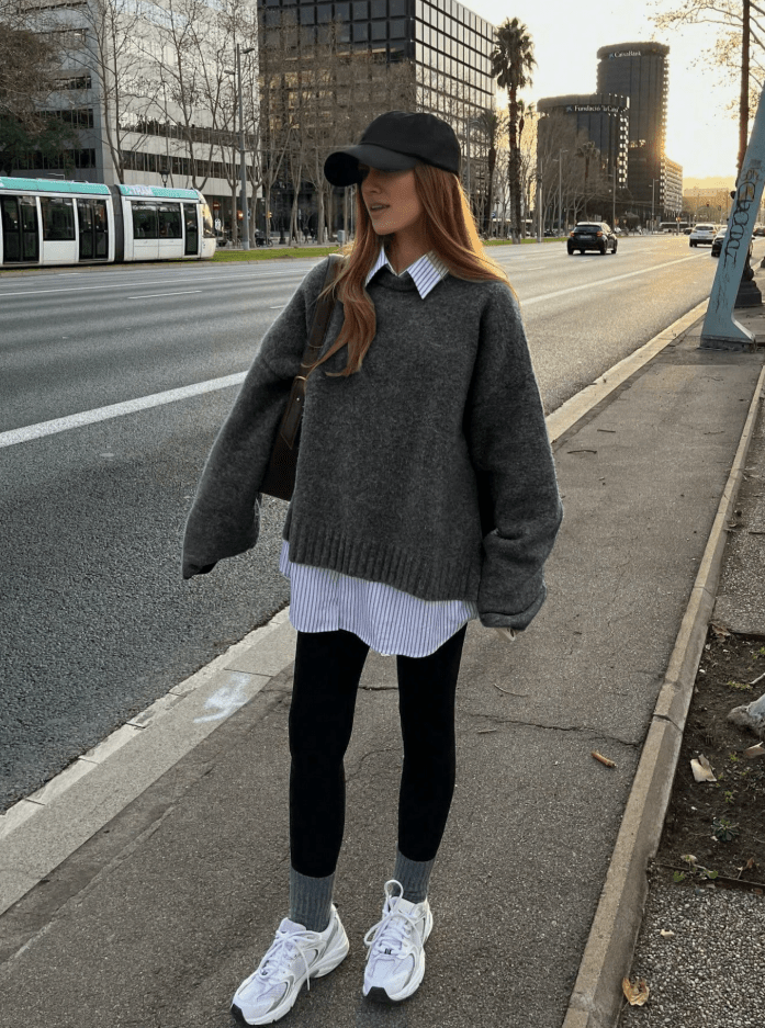 OLANE Casual Ribbed Knit Sweater GreyOne SizeWomen's Sweaters & Cardigans