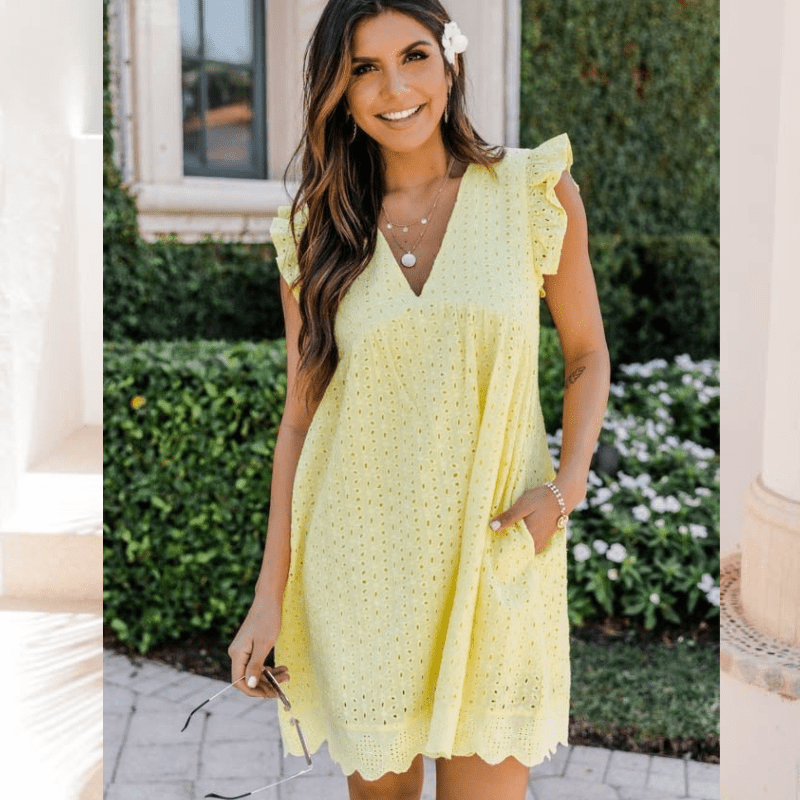 OLANE Casual V-Neck Sleeveless Mini Dress YellowSWomen’s Dresses