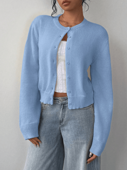 OLANE Chic Button Front Knit Cardigan BlueLWomen's Sweaters & Cardigans