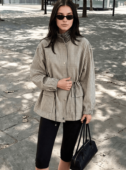 OLANE Classic High-Neck Plaid Jacket LWomen's Coats & Jackets