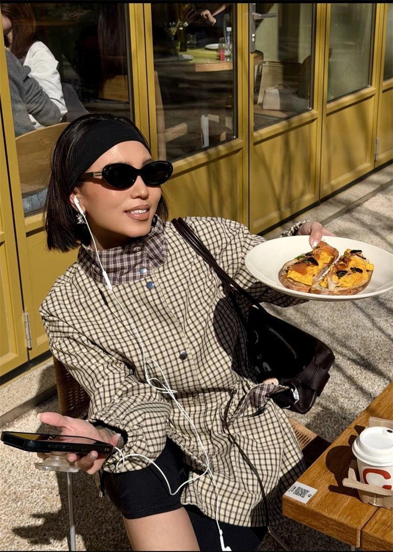 OLANE Classic High-Neck Plaid Jacket MWomen's Coats & Jackets