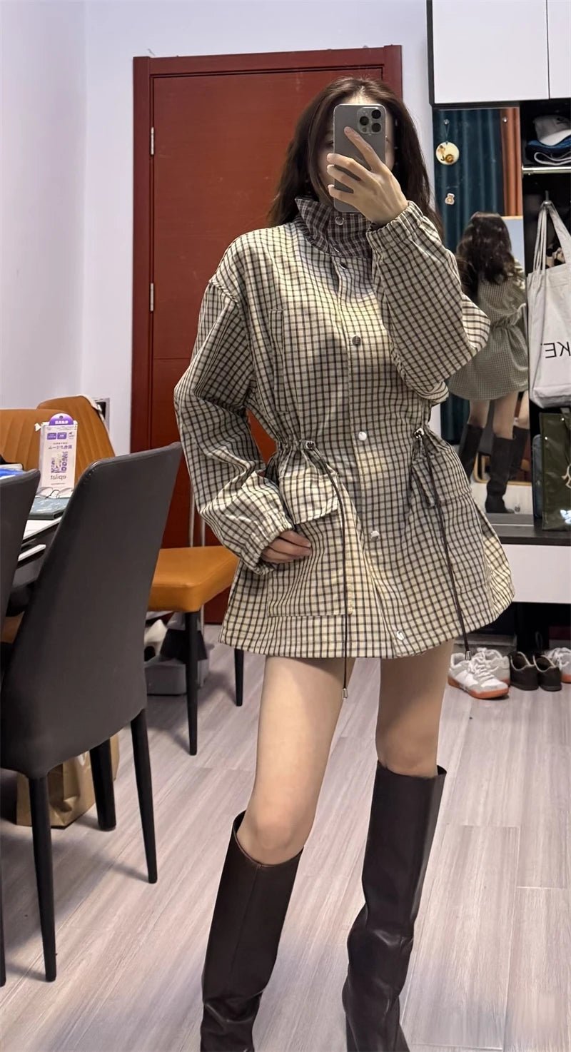 OLANE Classic High-Neck Plaid Jacket MWomen's Coats & Jackets