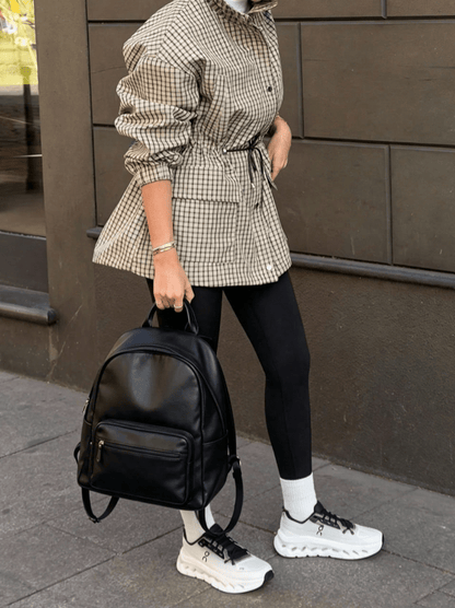 OLANE Classic High-Neck Plaid Jacket SWomen's Coats & Jackets