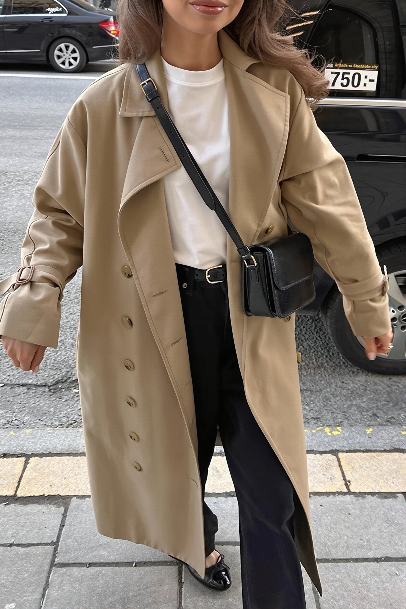 OLANE Classic Long Double Breasted Trench Coat BeigeSWomen's Coats & Jackets