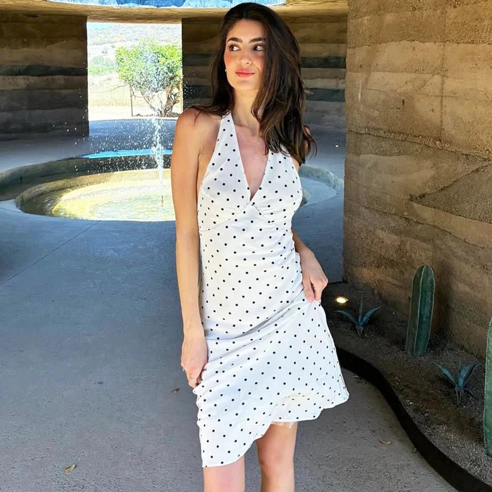 OLANE Classic Polka Dot Halter Midi Dress BlackSWomen’s Dresses