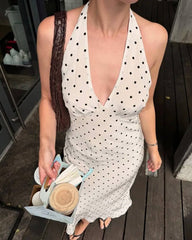 Adora Polka Dot Abito Midi Halter Scollo allacciato