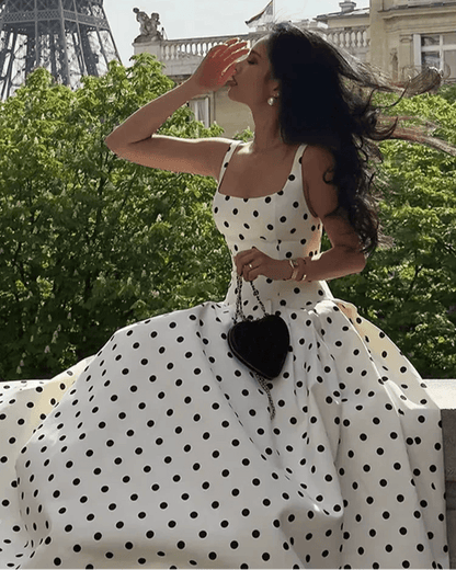 OLANE Classic Polka Dot Square Neckline Midi Dress SWomen’s Dresses