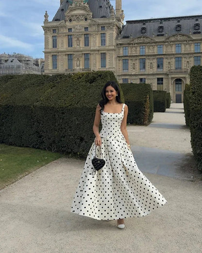 OLANE Classic Polka Dot Square Neckline Midi Dress XSWomen’s Dresses
