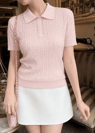 Classic Ribbed Knit Polo Top