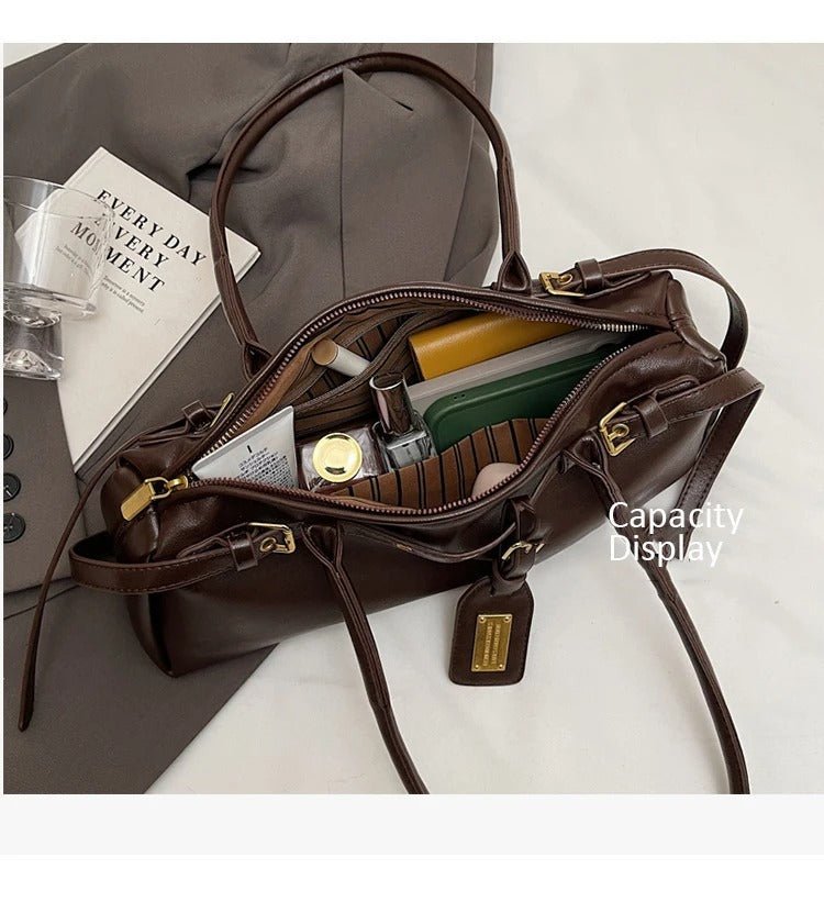 OLANE Classic Vegan Leather Shoulder Bag BrownBag