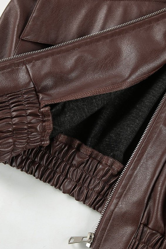 OLANE Classic Vintage Faux Leather Jacket BrownMWomen's Coats & Jackets