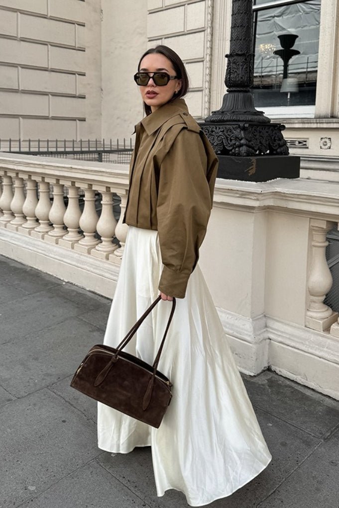 OLANE Cropped Pleated Utility Jacket KhakiMWomen's Coats & Jackets