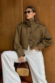 Cropped Pleated Utility Jacket