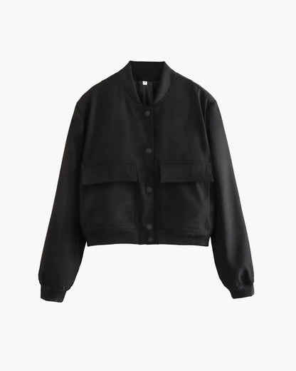 OLANE Cropped Ribbed Bomber Jacket BlackSWomen's Coats & Jackets