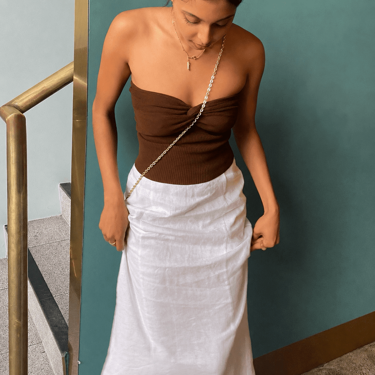 OLANE Cropped Strapless Off-Shoulder Top BrownXSWomen’s Tops