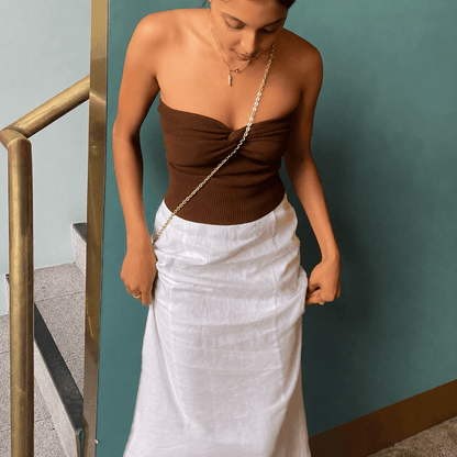 OLANE Cropped Strapless Off-Shoulder Top BrownXSWomen’s Tops