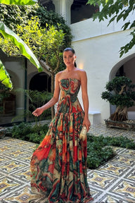 Strapless Abstract Print Maxi Dress