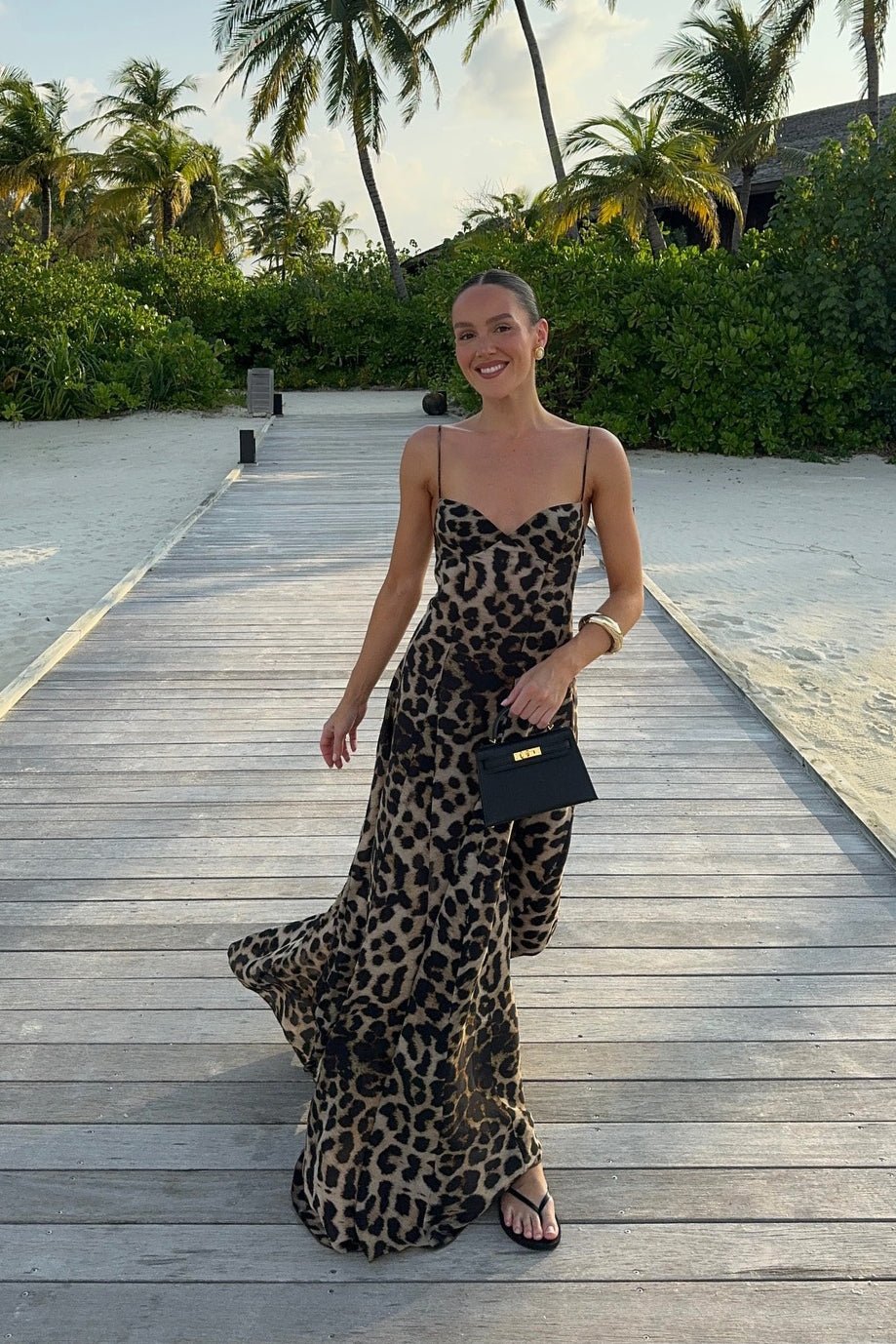 OLANE Daring Leopard Print Spaghetti Strap Maxi Dress BrownXLWomen's Dresses