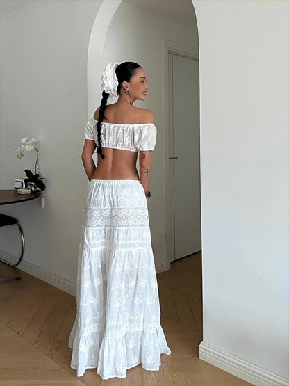 OLANE Denise Bohemian Embroidered Crop Top Skirt Set SkirtMWomen's Sets