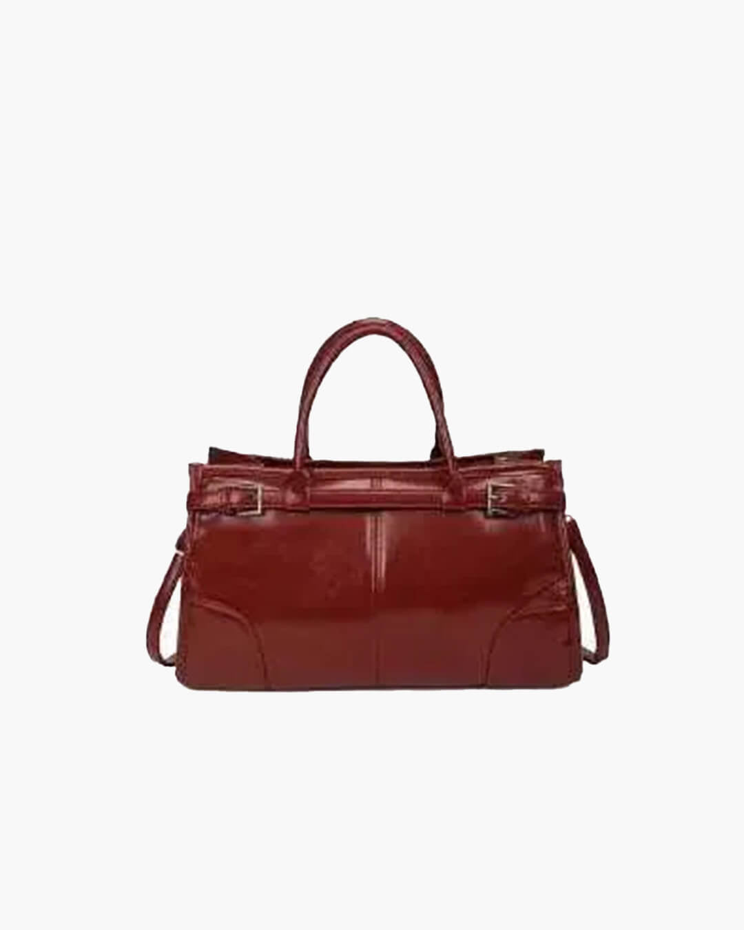 OLANE Edelle Leather Shoulder Bag with Belt Detail Dark RedWomen's Handbags