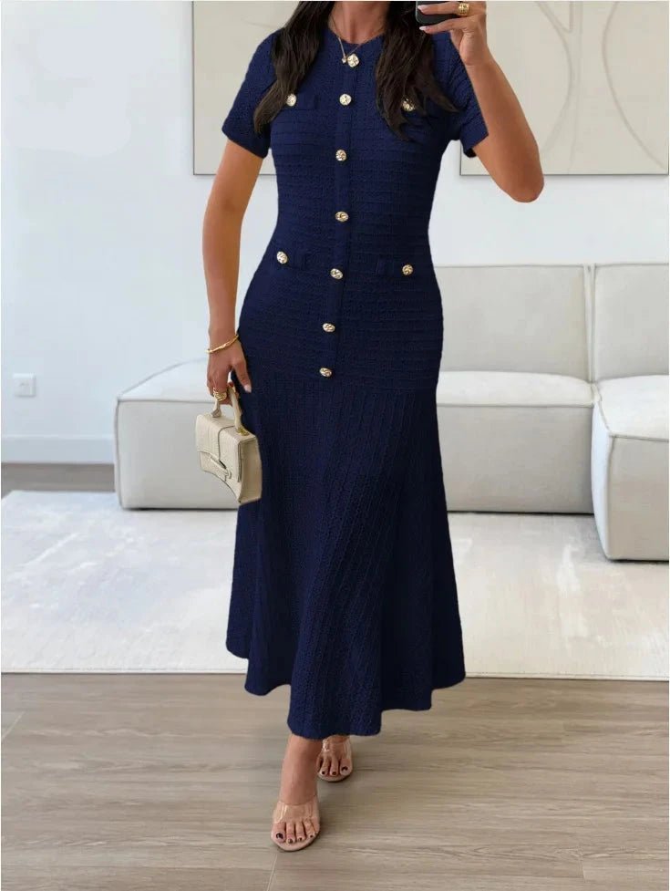 OLANE Elegant Bodycon Flared Midi Dress Navy BlueSDress
