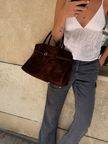 OLANE Elegant Faux Suede Shoulder Bag BrownRegularWomen's Handbags