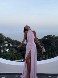 Elegant Halter Pleated Maxi Dress