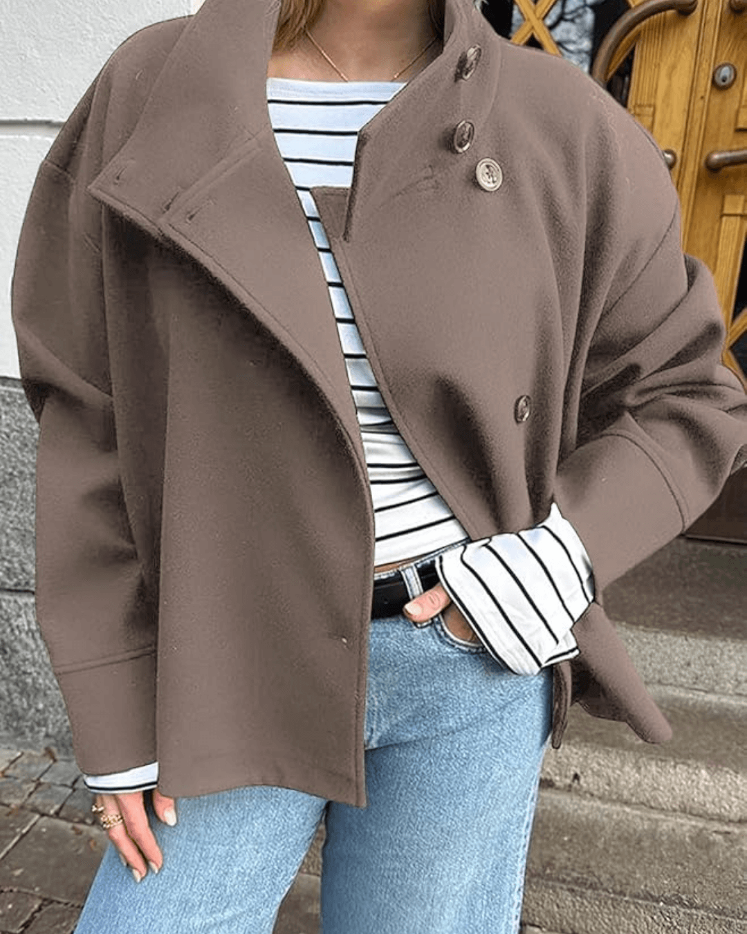 OLANE Elegant Jacket with Stand Collar TaupeSWomen's Coats & Jackets