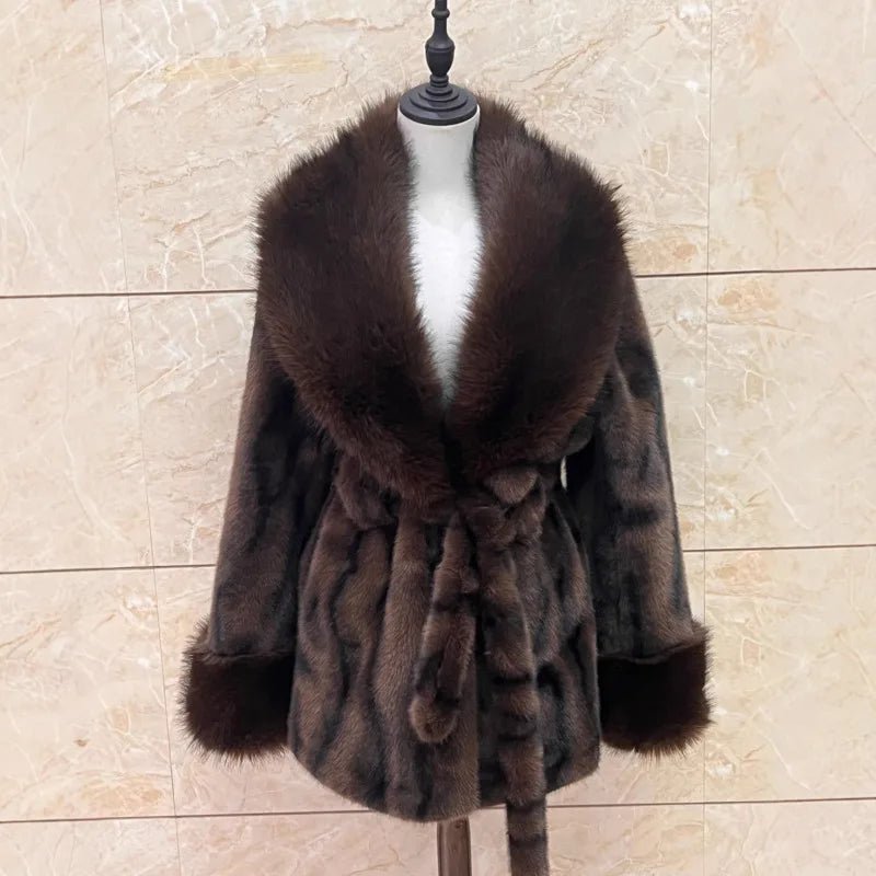 OLANE Elegant Lace-Up Faux Fur Coat BrownSWomen's Coats & Jackets