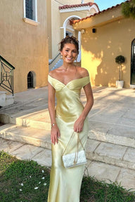 Rose Satin Off Shoulder Maxi Dress