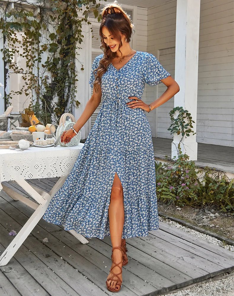 OLANE Ella Vintage Floral Maxi Dress BlueMDresses