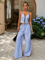 Emilia – Gestreiftes Neckholder Top Set
